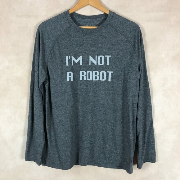 GEORGE Men's I AM NOT A ROBOT Long Sleeve Gray Crewneck MEDIUM - Picture 1 of 4